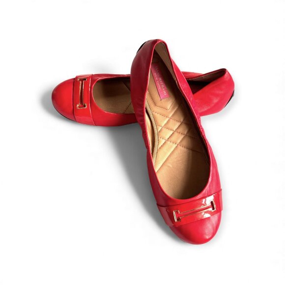 Isaac Mizrahi New York Red Leather Ballet Flats size 8.5 - Picture 1 of 5